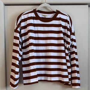 Madewell Brown and White Striped Long Sleeve Tee
